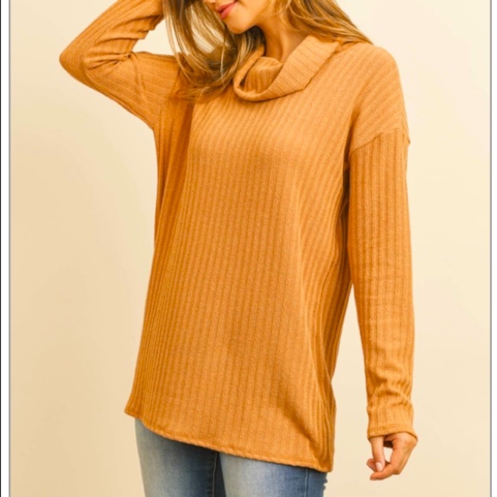 Pretty!- Cowl NECK POPCORN fabric lightweight knit  SWEATER- CAMEL color , NEW!